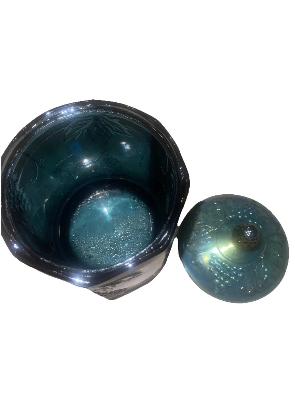 VTG Indiana Blue Carnival Glass Iridescent Harvest Grape Canister Biscuit Jar - Picture 10 of 10